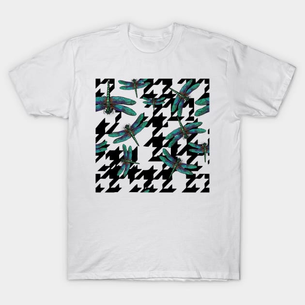 Houndstooth and Dragonfly T-Shirt by missdebi27